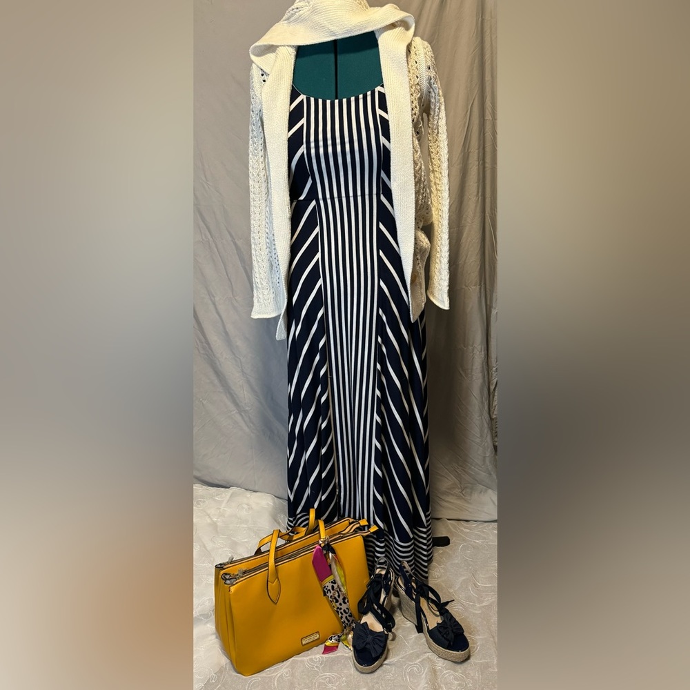 Navy striped maxi dress